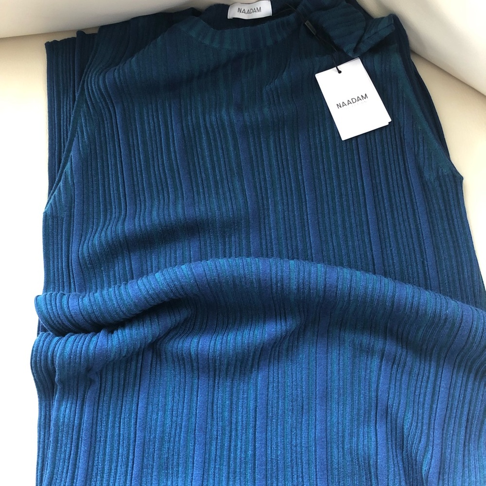 NAADAM NEW Silk-Cashmere Stripe Ribbed Slits Sleeveless Maxi Dress L